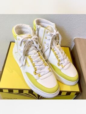 Sam Edelman Circus NY White and Yellow High-Top Sneakers Size- Men 9.5 Women 11
